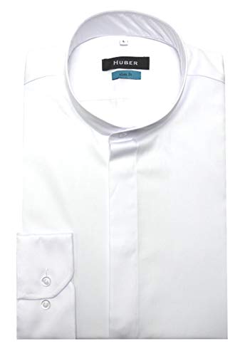 HUBER Herren Stehkragenhemd Slim Fit Verd. Knopfleiste weiß M von HUBER