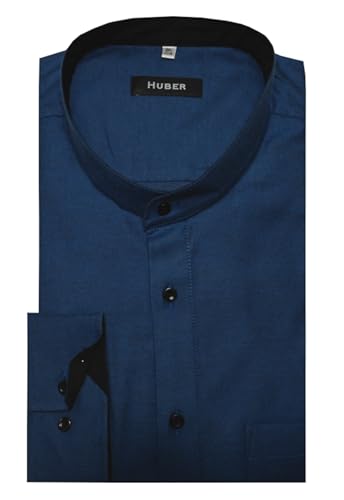 Huber Stehkragenhemd Twill blau mit Kontrast schwarz 6XL von Huber Hemden