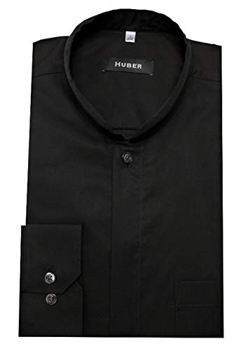 Huber Stehkragenhemd Verd. Knopfleiste schwarz mit Asia-Kragen M von Huber Hemden