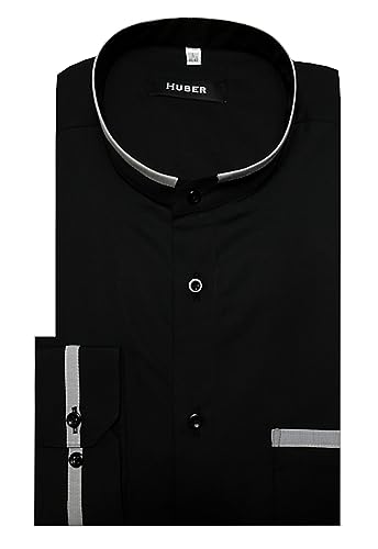 HUBER Stehkragenhemd schwarz mit Kontrast XXL von HUBER
