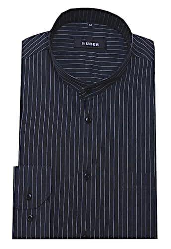 HUBER Herren Stehkragen Hemd Langarm mit Streifen schwarz-Weiss 3XL von HUBER