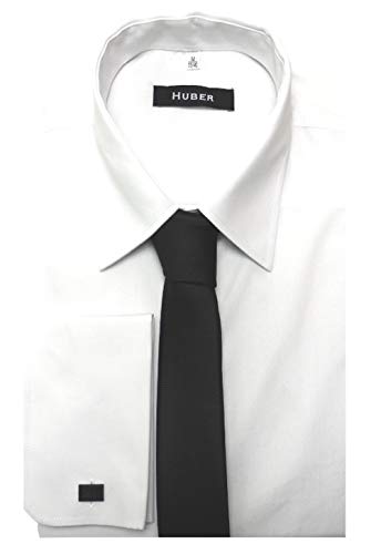 HUBER Umschlag Manschettenhemd Weiss mit Krawatte schwarz u. Mansch.knopf 3XL von HUBER