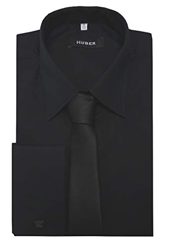 HUBER Umschlag Manschettenhemd schwarz mit Krawatte schwarz u. Mansch.knopf M von HUBER