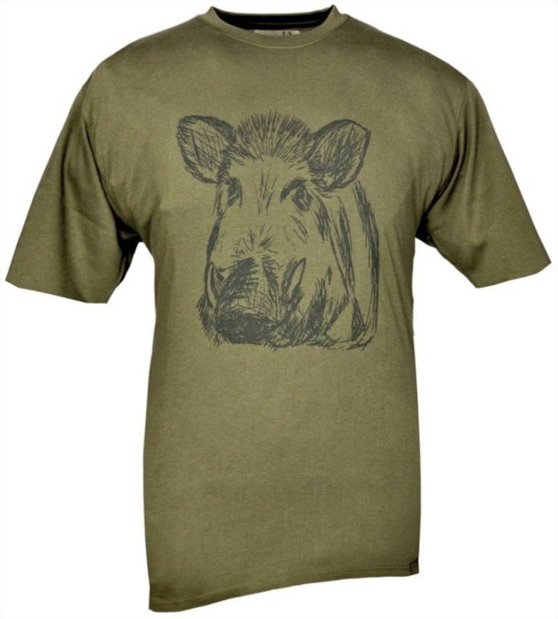 Hubertus® Hunting T-Shirt Kinder-T-Shirt Motiv "Keilerkopf" oliv/schilf Jagdshirts Oefele Jagd von Hubertus® Hunting