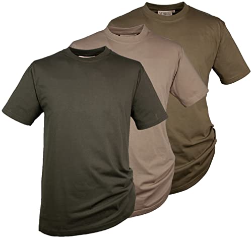 Hubertus® T-Shirts im 3er-Pack Schilf/Oliv/beige Jagdshirts einfarbig robust Dreierpack-Shirts S bis 8XL! (2XL (56)) von Hubertus