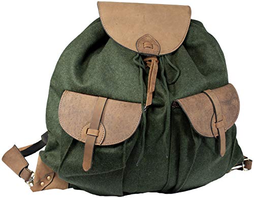 Hubertus Loden-Flüsterrucksack Jagdrucksack Oliv/grün extrem geräuschlos Lodenrucksack aus 100% Wolle mit echtem Büffelleder von oefele.de Wanderrucksack Gebirgsrucksack (50 x 55 cm) von Hubertus