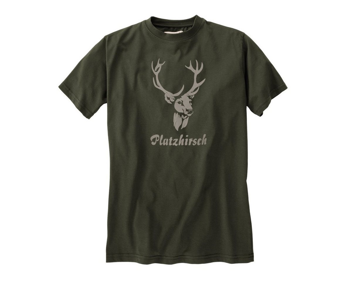 Hubertus Rundhalsshirt Übergrößen T-Shirt dunkeloliv mit Druck Platzhirsch von Hubertus von Hubertus