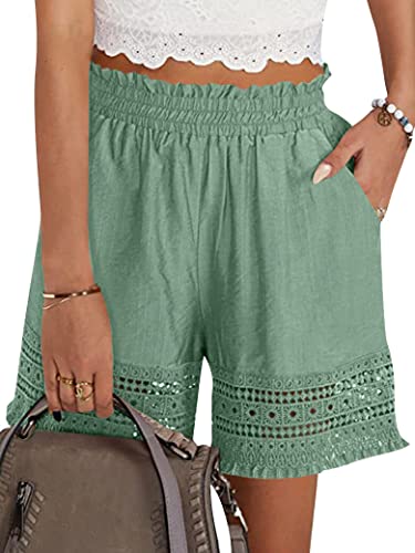 Shorts für Damen, leger, elastischer Bund, Yoga, Lounge-Shorts, bequem, Stretch, Spitzenbesatz, Sommer, Strand, Leinen, Rüschen-Shorts, Matcha-Grün, Klein Shorts für Damen, leger, elastischer Bund, Yoga, Lounge-Shorts, bequem, Stretch, Spitzenbesatz, Sommer, Strand, Leinen, Rüschen-Shorts, Matcha-Grün, Klein von Hubery