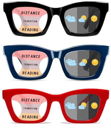 Hubeye Selbsttönende Gleitsicht Progressive Multifokus Lesebrille für Damen Photochrome Modische Katzenaugen Anti-Blaulicht Lesehilfe UV400 Schutz Sonnenlesebrille 1.50 von Hubeye