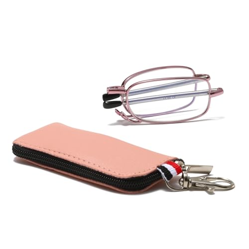 Hubeye Faltbare Lesebrille für Damen und Herren Tragbare Lesehilfe mit Teleskopstange und Reißverschluss Schlüsselanhänger Mini Anti Blaulicht Brille 2.00 von Hubeye