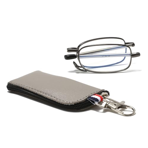 Hubeye Faltbare Lesebrille für Damen und Herren Tragbare Lesehilfe mit Teleskopstange und Reißverschluss Schlüsselanhänger Mini Anti Blaulicht Brille 2.50 von Hubeye