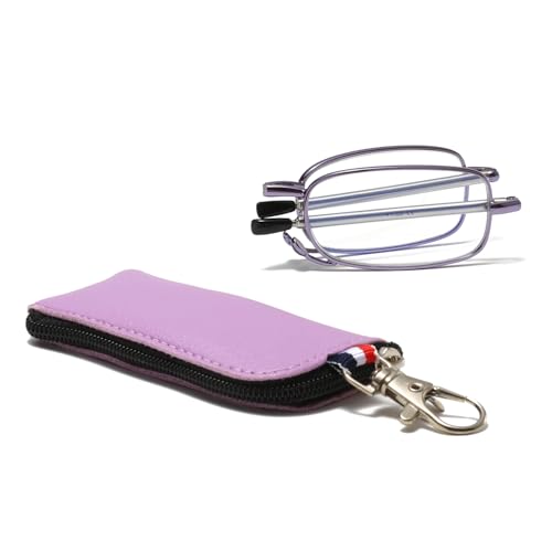 Hubeye Faltbare Lesebrille für Damen und Herren Tragbare Lesehilfe mit Teleskopstange und Reißverschluss Schlüsselanhänger Mini Anti Blaulicht Brille 3.50 von Hubeye