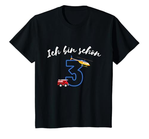 Jungen Kindergeburtstag Feuerwehr Ich bin schon 3 Jahre alt T-Shirt von Hubschrauber Feuerwehrauto zum 3. Geburtstag