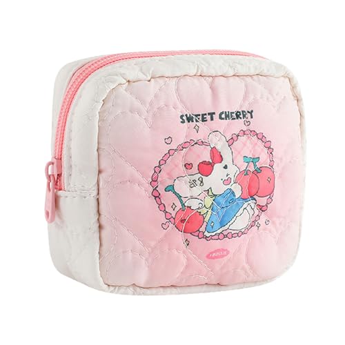 Quadratische Geldbörse - Münzgeldbeutel - Student Square Maiden Quilting Love Bunny roter Umschlag Cartoon Kopfhörer Münzgeldbörse, Make-up-Tasche Hudhowks von Hudhowks