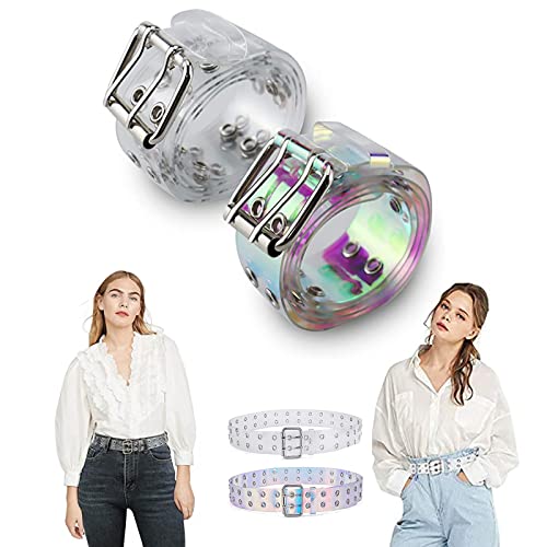 2 Stück Transparenter Damengürtel, Transparenter PVC-Gürtel, Damenmode Gürtel, Damen Gürtel Mode Doppelter Ösengürtel Rock Gürtel Gürtel mit Löchern/Langer Kette für Frauen, Teenager, Mädchen von Hudiepan