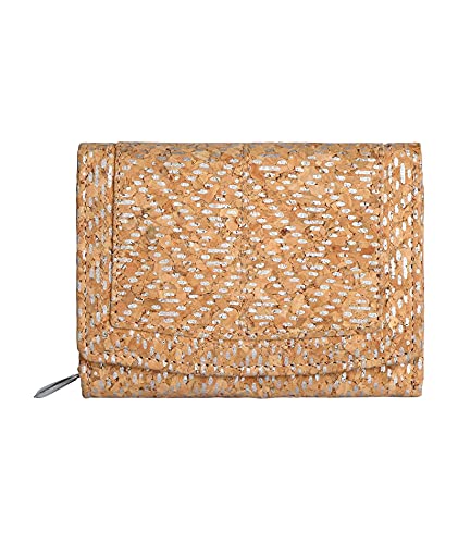 Hudson & James Damen Designer-Geldbörse aus Kork, vegan, RFID-blockierend, kompakt, 6 Kartenfächer, Münzfach mit Reißverschluss, 11,5 x 9 cm, Silbernes Muster von Hudson & James