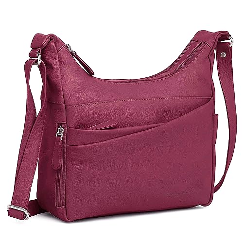 Hudson & James Designer-Umhängetasche aus echtem Leder für Damen, für den Alltag, Crossover, Cross-Body, Arbeit, iPad, Schultertasche, burgunderfarben, M von Hudson & James