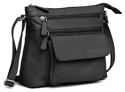Designer-Umhängetasche, echtes Nappaleder, handgefertigt, für Damen, für den Alltag, Crossover, Arbeit, Schultertasche, grau, M von Hudson & James
