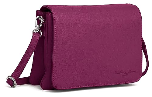 Hudson & James Designer-Umhängetasche aus echtem Leder für Damen, für den Alltag, Crossover, Cross-Body, Arbeit, iPad, Schultertasche, Burgunderrot, M von Hudson & James