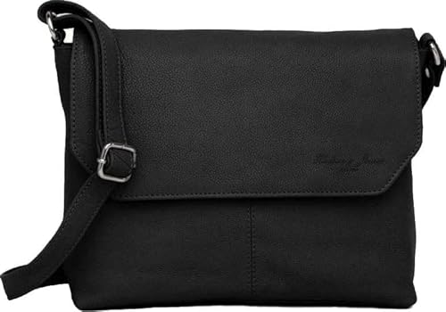 Hudson & James Designer-Umhängetasche aus echtem Leder für Damen, für den Alltag, Crossover, Cross-Body, Arbeit, iPad, Schultertasche, Schwarz , M von Hudson & James