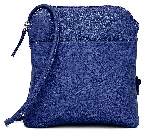 Hudson & James Designer-Umhängetasche aus echtem Leder für Damen, für den Alltag, Crossover, Cross-Body, Arbeit, iPad, Schultertasche, blau, M von Hudson & James