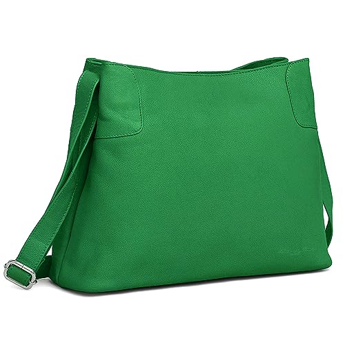 Hudson & James Designer-Umhängetasche aus echtem Leder für Damen, für den Alltag, Crossover, Cross-Body, Arbeit, iPad, Schultertasche, grün, M von Hudson & James
