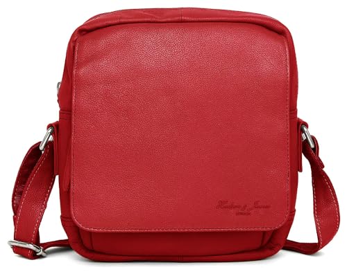 Hudson & James Designer-Umhängetasche aus echtem Leder für Damen, für den Alltag, Crossover, Cross-Body, Arbeit, iPad, Schultertasche, rot, M von Hudson & James