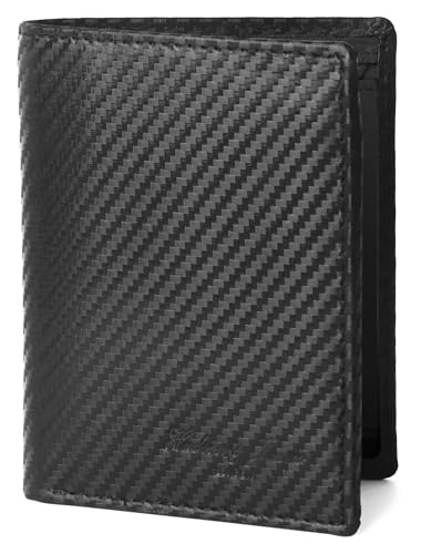 Hudson & James Geldbörsen Herren RFID Blocking Kohlefaser Leder Herren Geldbörsen mit Kartenhaltern, Ausweisfenster, Münzfach, Geldscheinfächer, Trifold Vertical Wallet für Männer, Schwarz , M von Hudson & James