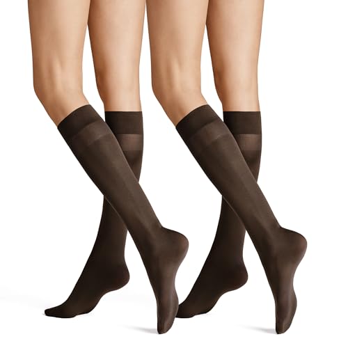 Hudson Damen Kniestrümpfe Simply 40 2-Pack druckfreier Bund Dunkelbraun 0771 35-38 von Hudson