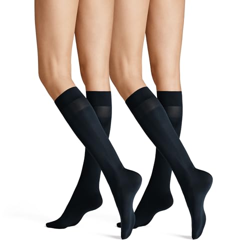 Hudson Damen Simply 40 2-Pack druckfreier Bund Kniestrümpfe, 55 DEN, Marine 0335, 35/38 (2er Pack) von Hudson