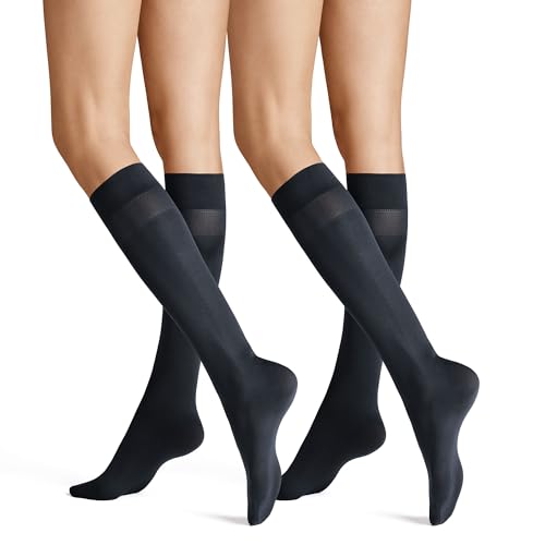 Hudson Damen Kniestrümpfe Simply 40 2-Pack druckfreier Bund Marine 0337 35-38 von Hudson