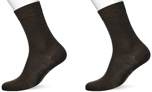 Hudson Damen Socken 025995 ONLY 2-PACK, Strick, 35/38, brownmel., Braun, Socke im Doppelpack, 2-Pack, verstärkte Spitze und Ferse, Schurwolle von Hudson