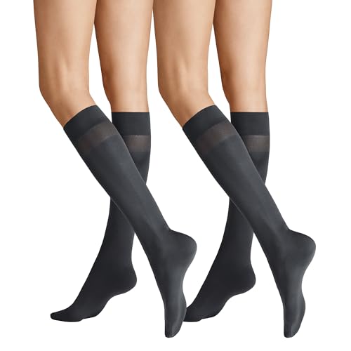 Hudson Damen Kniestrümpfe Simply 40 2-Pack druckfreier Bund Anthrazit 0545 35-38 von Hudson