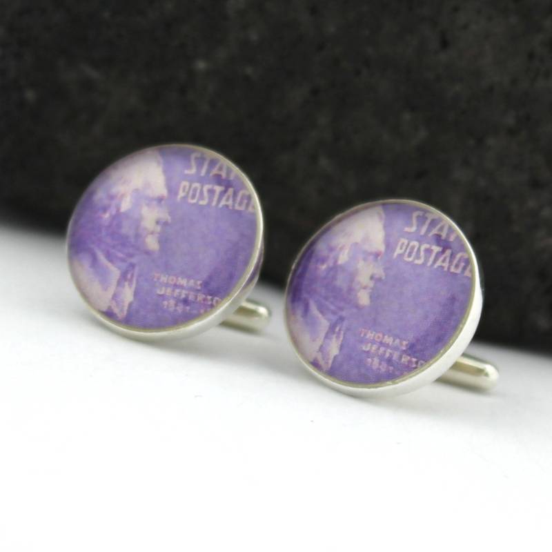 sterling Silber Jefferson Manschettenknöpfe. Einzigartige Manschettenknöpfe Handgefertigt Aus Vintage Us Briefmarken. Diese Coolen Lila Sind Große von HudsonBlueArtisans