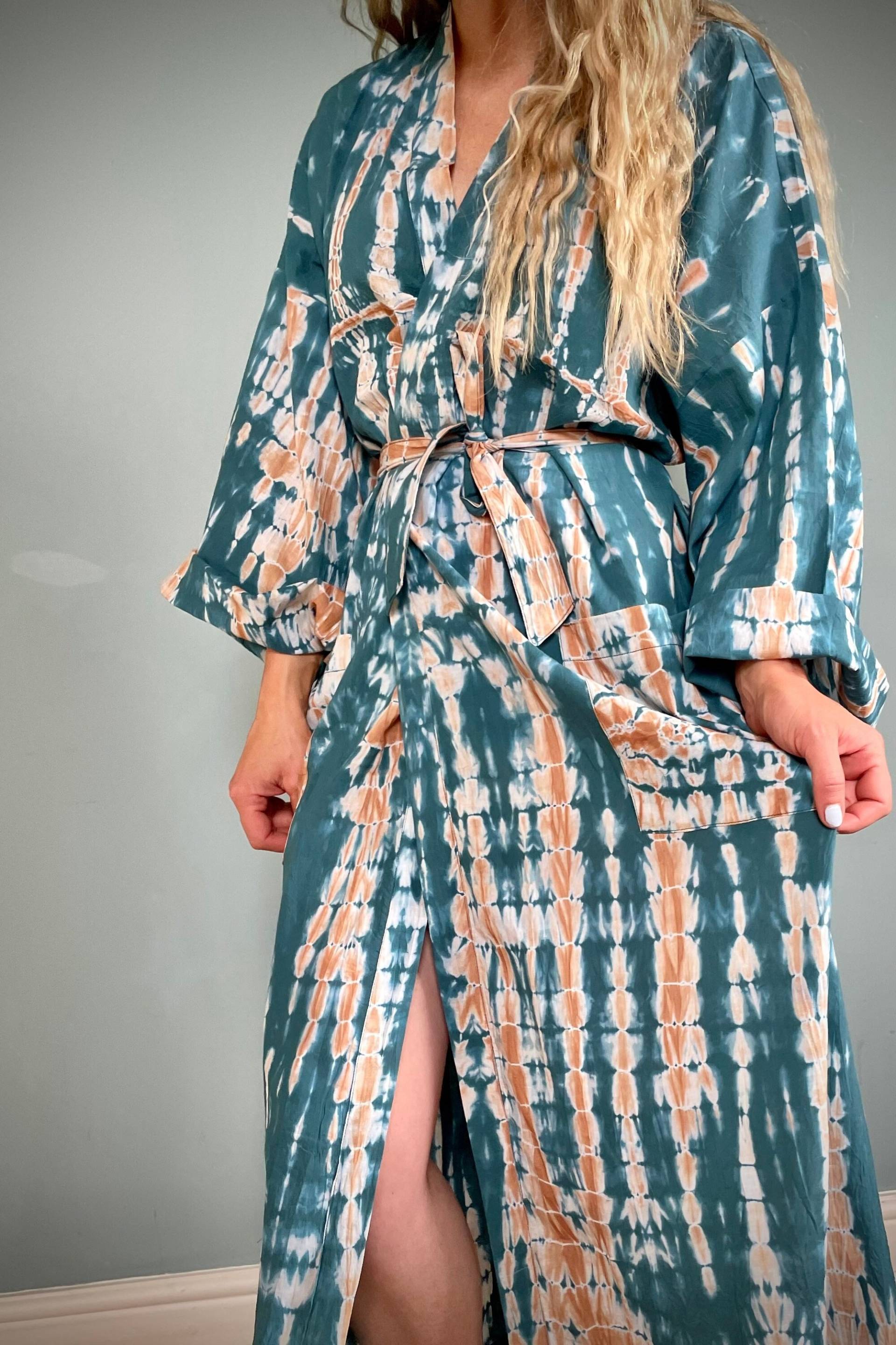 Kimono Robe, Morgenmantel Frauen, Sommer Baumwolle Brautjungfer Morgenmantel, Plus Größe Teal von Kimonocoshop