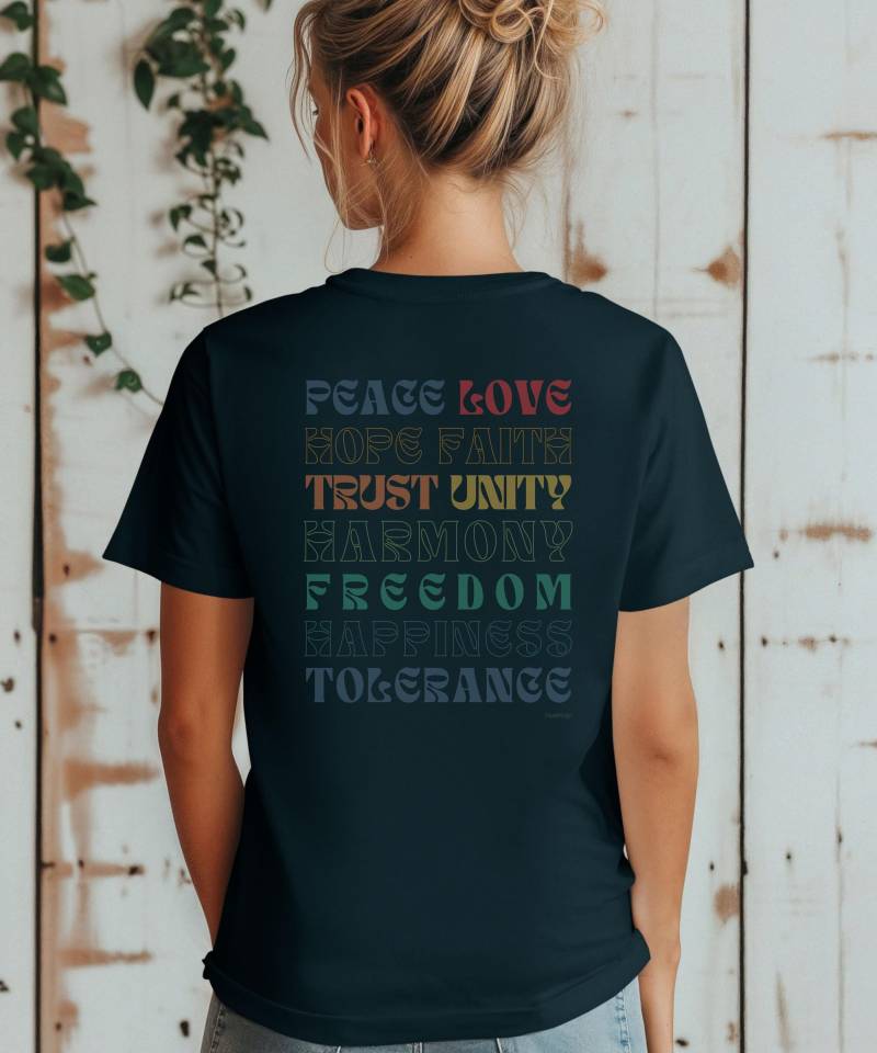 Toleranz T-Shirt, Peace Love Hope Unisex - Hippie Surf Sommer Rücken-Print Geschenk Lgbtqia Positive Vibes, Christliches Shirt, Glaube von HueHopDE
