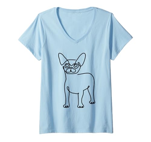 Damen Chihuahua Line Minimal T-Shirt mit V-Ausschnitt Damen Chihuahua Line Minimal T-Shirt mit V-Ausschnitt von Huebucket