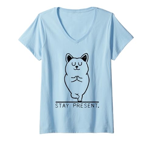Damen Corgi Stay Present T-Shirt mit V-Ausschnitt Damen Corgi Stay Present T-Shirt mit V-Ausschnitt von Huebucket