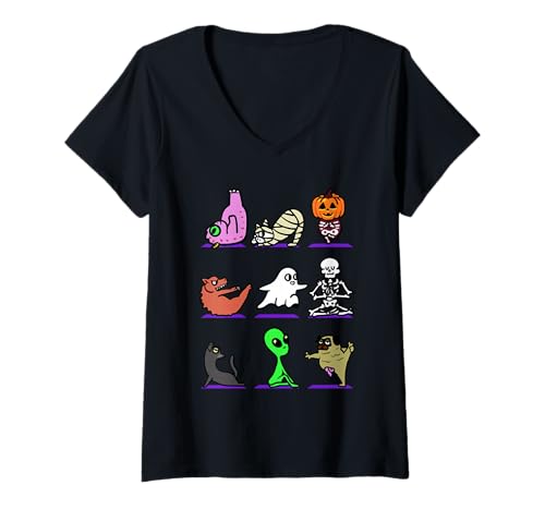 Damen Halloween Yoga T-Shirt mit V-Ausschnitt Damen Halloween Yoga T-Shirt mit V-Ausschnitt von Huebucket