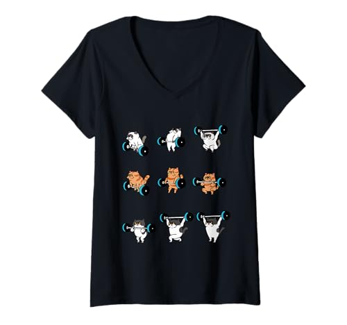 Damen Lifting Exotic Shorthair Cat T-Shirt mit V-Ausschnitt von Huebucket