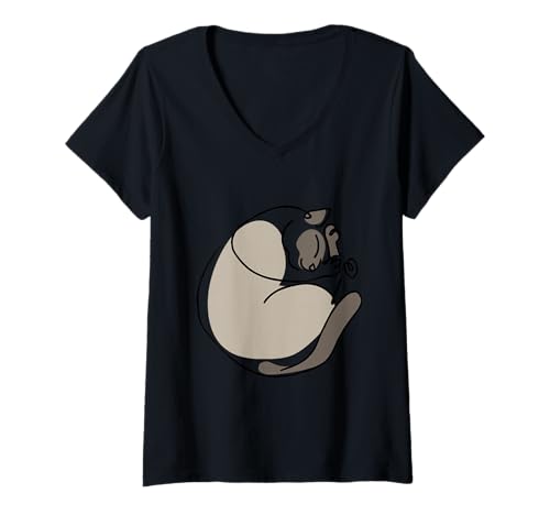 Damen Minimal Line Siamese Cat T-Shirt mit V-Ausschnitt Damen Minimal Line Siamese Cat T-Shirt mit V-Ausschnitt von Huebucket