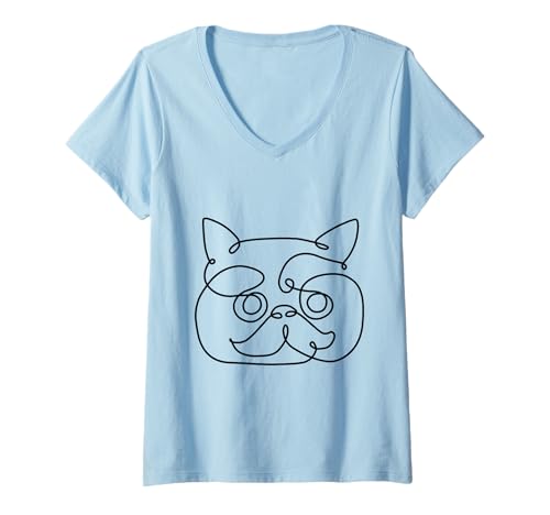 Damen One Line Exotic Shorthair T-Shirt mit V-Ausschnitt von Huebucket