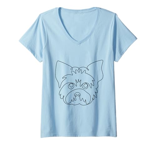 Damen One Line Yorkshire Terrier T-Shirt mit V-Ausschnitt von Huebucket