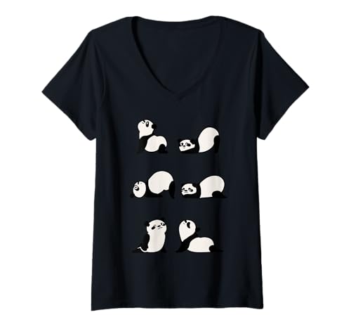 Damen Panda Yoga for Lower Back T-Shirt mit V-Ausschnitt von Huebucket
