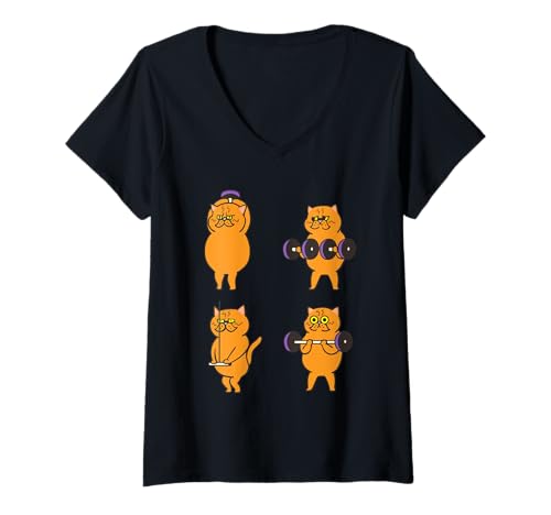 Damen Persian Cat Arm Workout T-Shirt mit V-Ausschnitt von Huebucket