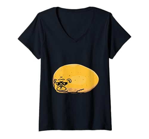 Damen Potato English Bulldog T-Shirt mit V-Ausschnitt von Huebucket