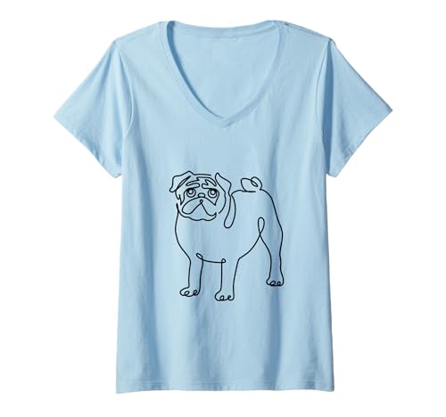 Damen Pug Line minimal T-Shirt mit V-Ausschnitt von Huebucket