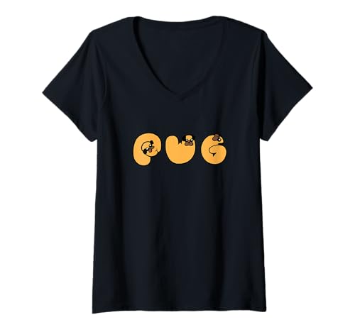 Damen Pug T-Shirt mit V-Ausschnitt von Huebucket