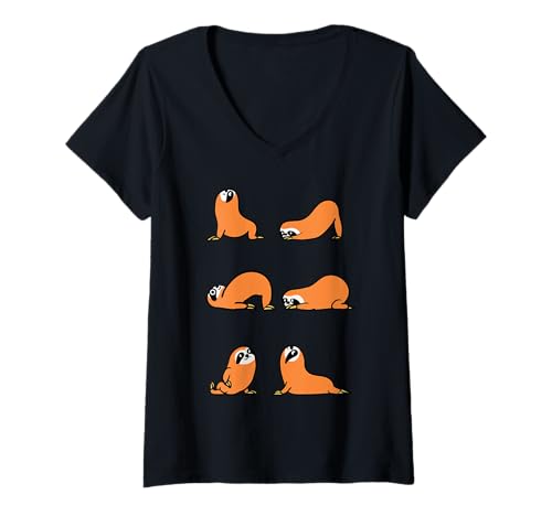 Damen Sloth Yoga for Lower Back T-Shirt mit V-Ausschnitt von Huebucket