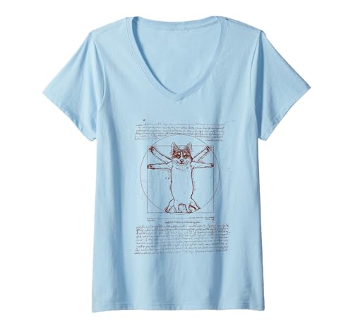Damen Vitruvian Corgi T-Shirt mit V-Ausschnitt von Huebucket